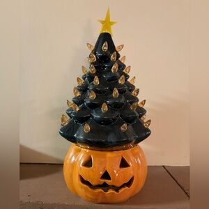 Black and Orange Halloween Ceramic Tree